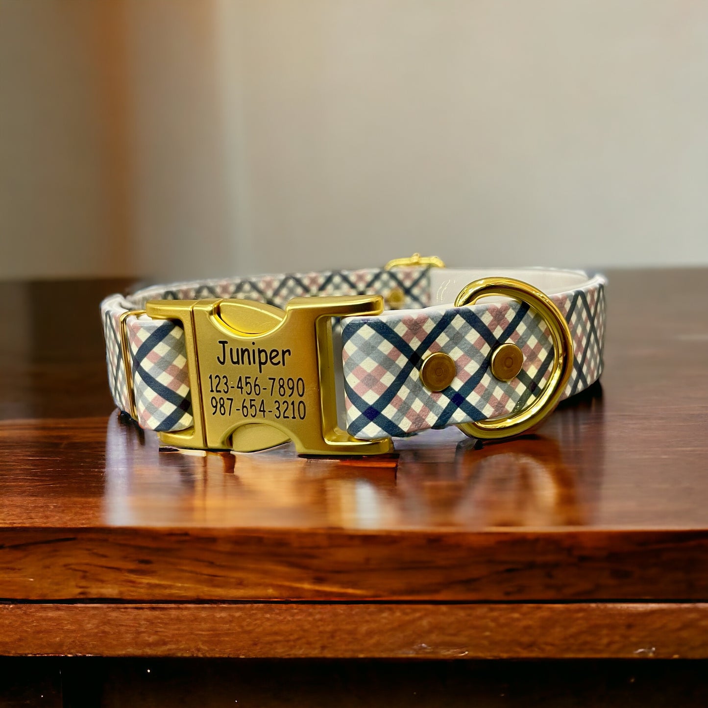 Patterned BioThane® Dog Collar with Engraved Gold Quick-Release Buckle