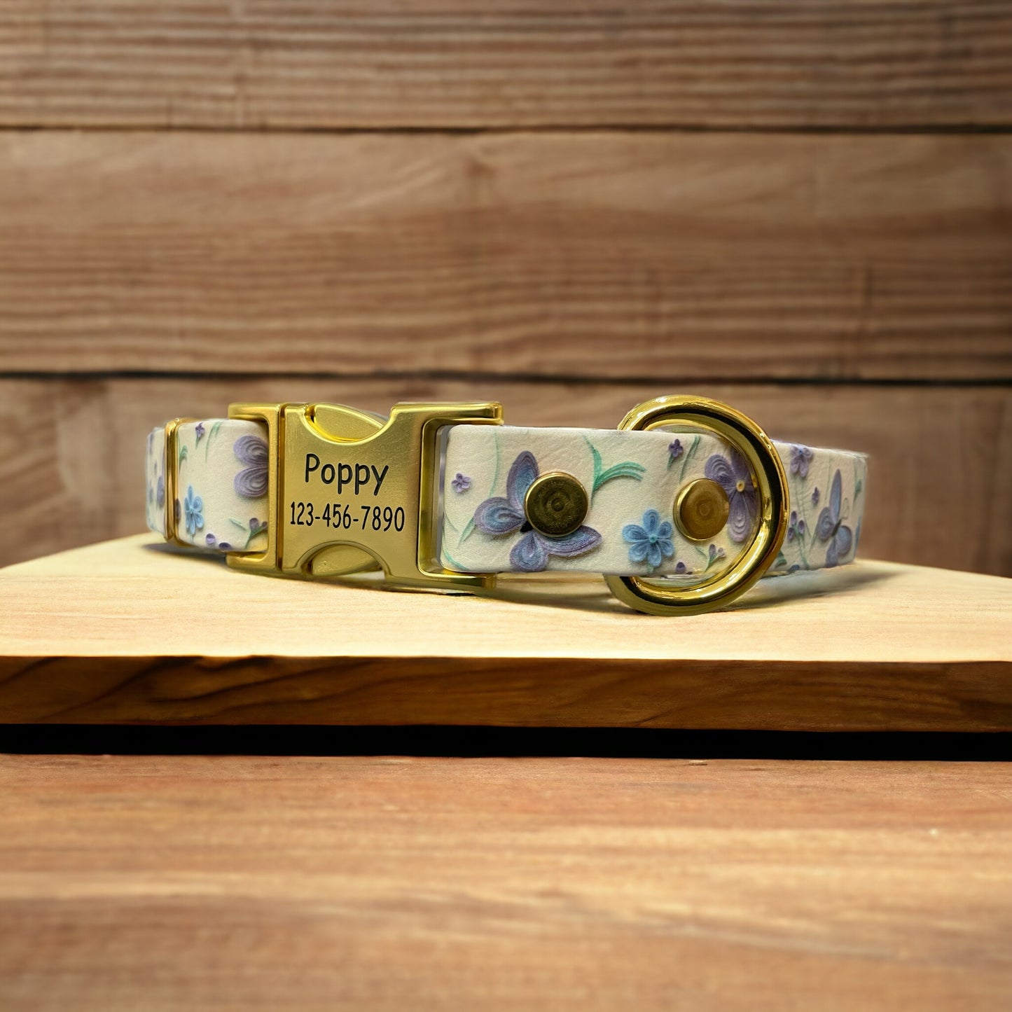 Patterned BioThane® Dog Collar with Engraved Gold Quick-Release Buckle