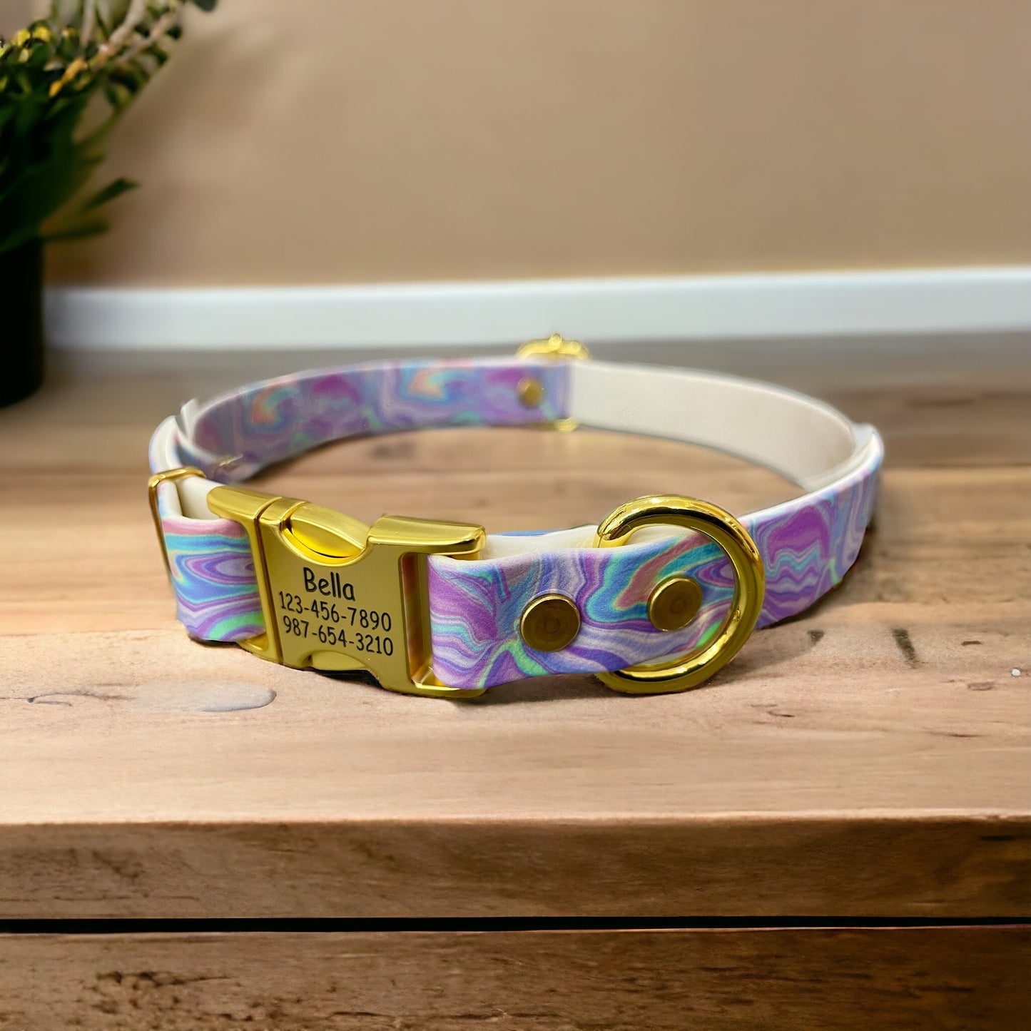 Patterned BioThane® Dog Collar with Engraved Gold Quick-Release Buckle