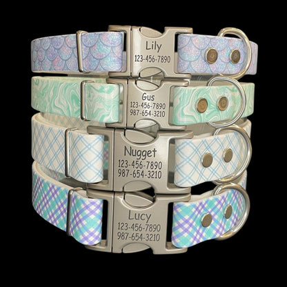 Patterned BioThane® Dog Collar with Engraved Silver Quick-Release Buckle