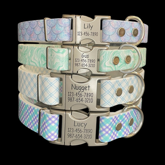 Patterned BioThane® Dog Collar with Engraved Silver Quick-Release Buckle