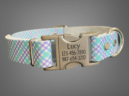 Patterned BioThane® Dog Collar with Engraved Silver Quick-Release Buckle