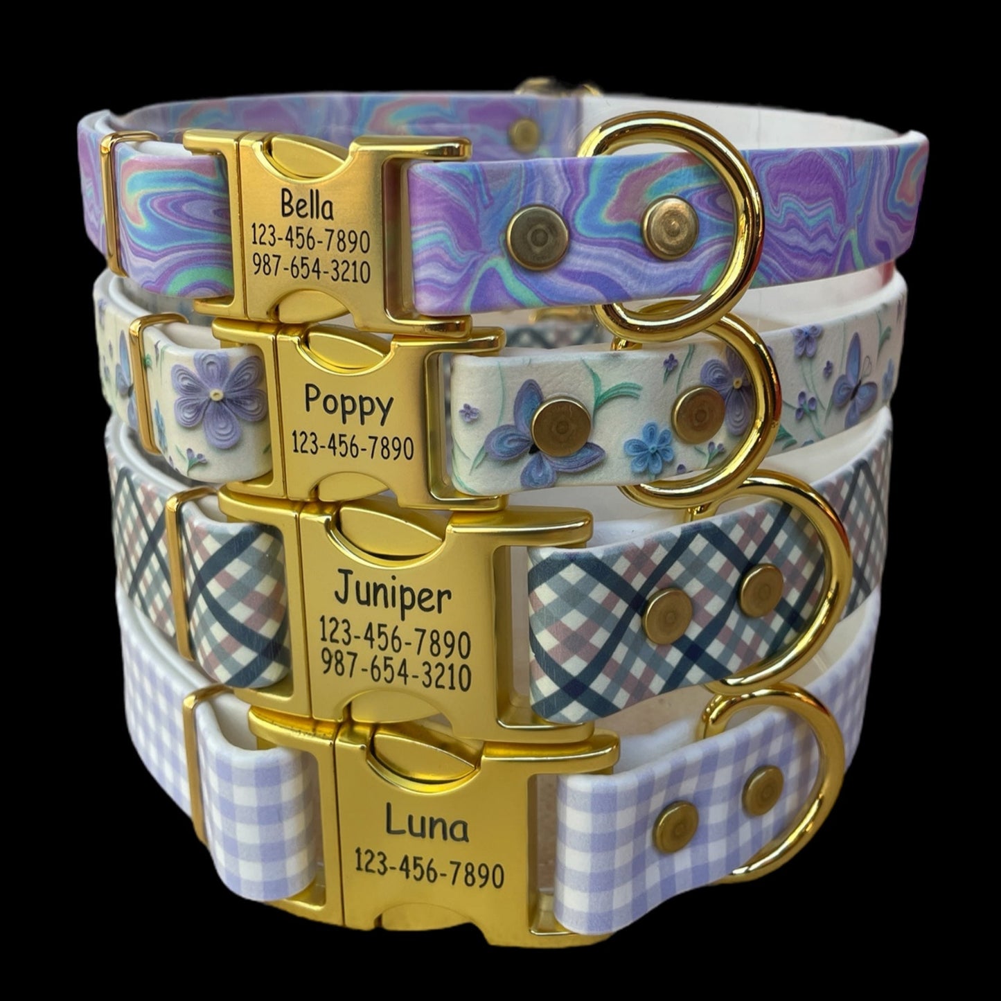 Patterned BioThane® Dog Collar with Engraved Gold Quick-Release Buckle