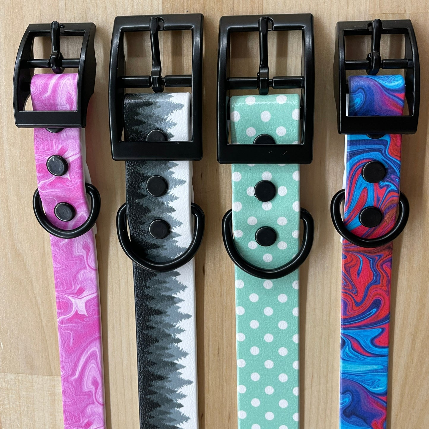 Handmade Patterned BioThane® Dog Collar with Black Buckle