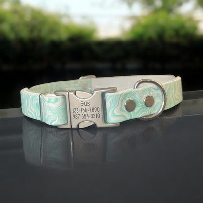 Patterned BioThane® Dog Collar with Engraved Silver Quick-Release Buckle