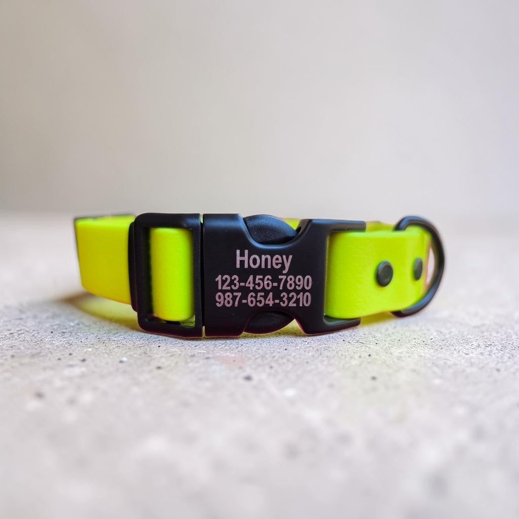 1" Wide BioThane® Dog Collar with Engraved Black Metal/Plastic Side Release Buckle