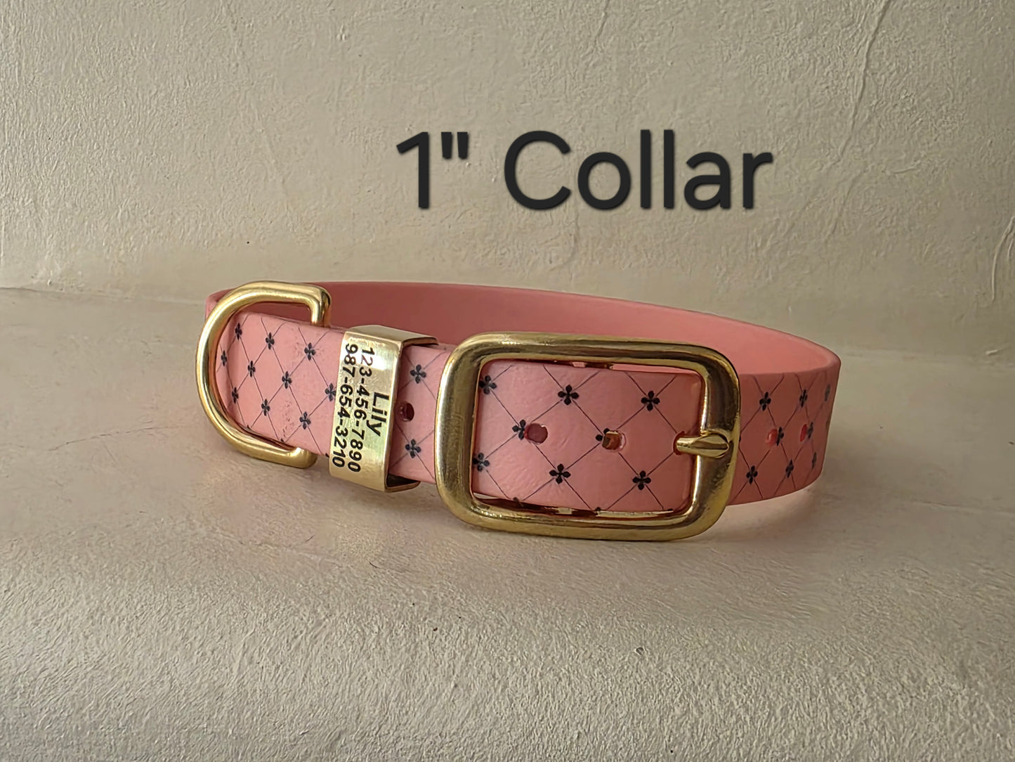 3/4" and 1" Wide Personalized BioThane Dog Collar with Engraved Solid Brass Keeper
