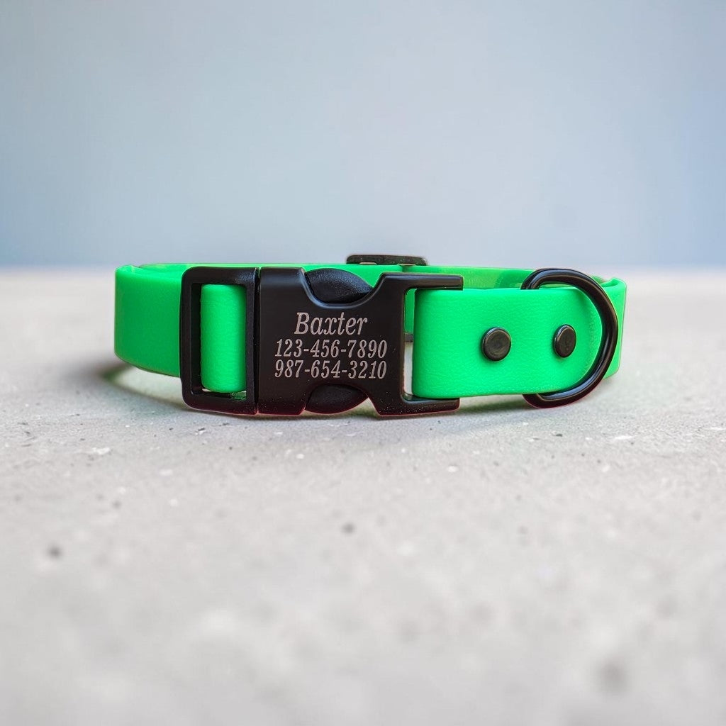 1" Wide BioThane® Dog Collar with Engraved Black Metal/Plastic Side Release Buckle