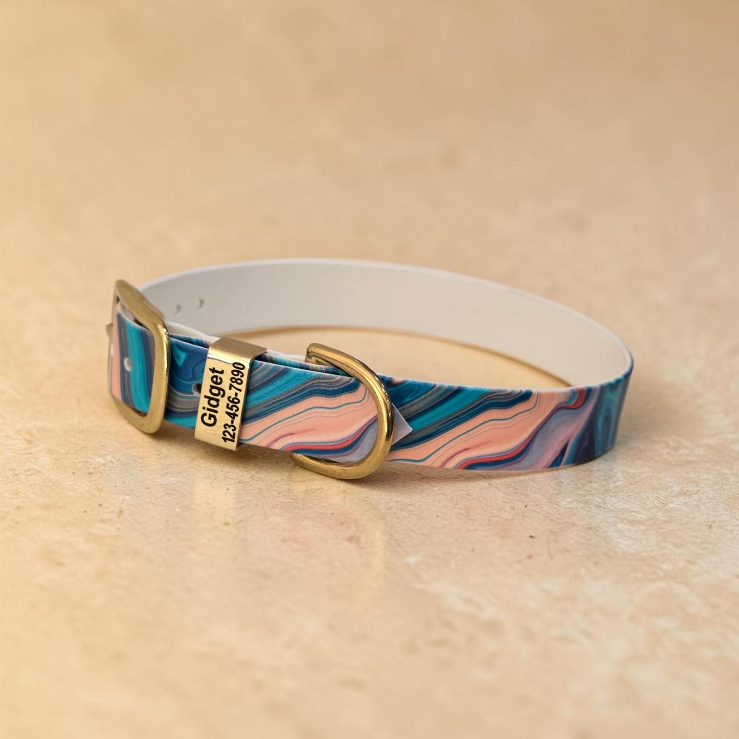 Patterned 3/4" and 1" Wide BioThane® Dog Collar with Engraved Polished Solid Brass Keeper