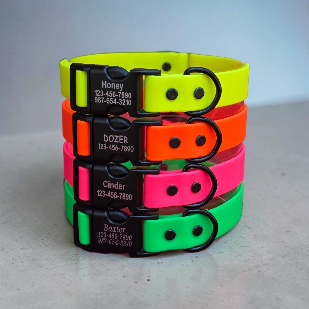 1" Wide BioThane® Dog Collar with Engraved Black Metal/Plastic Side Release Buckle