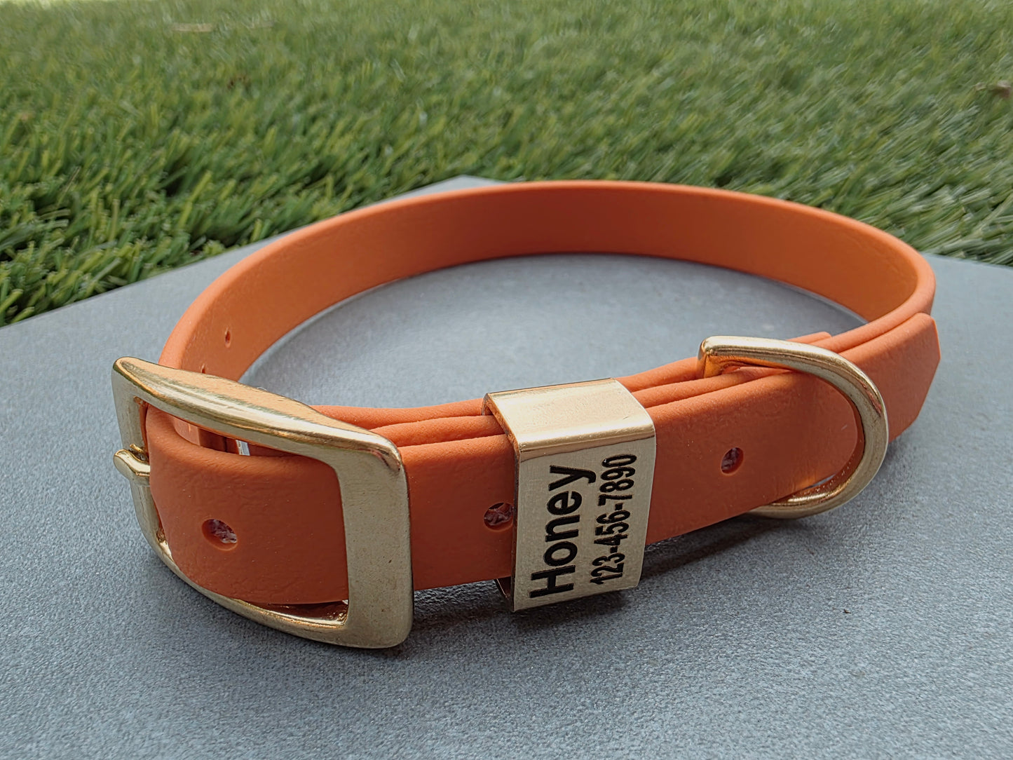 5/8" Wide Personalized BioThane Dog Collar with Engraved Solid Brass Keeper