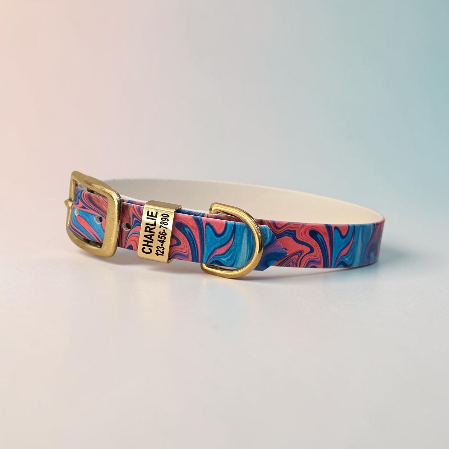 Patterned 3/4" and 1" Wide BioThane® Dog Collar with Engraved Polished Solid Brass Keeper