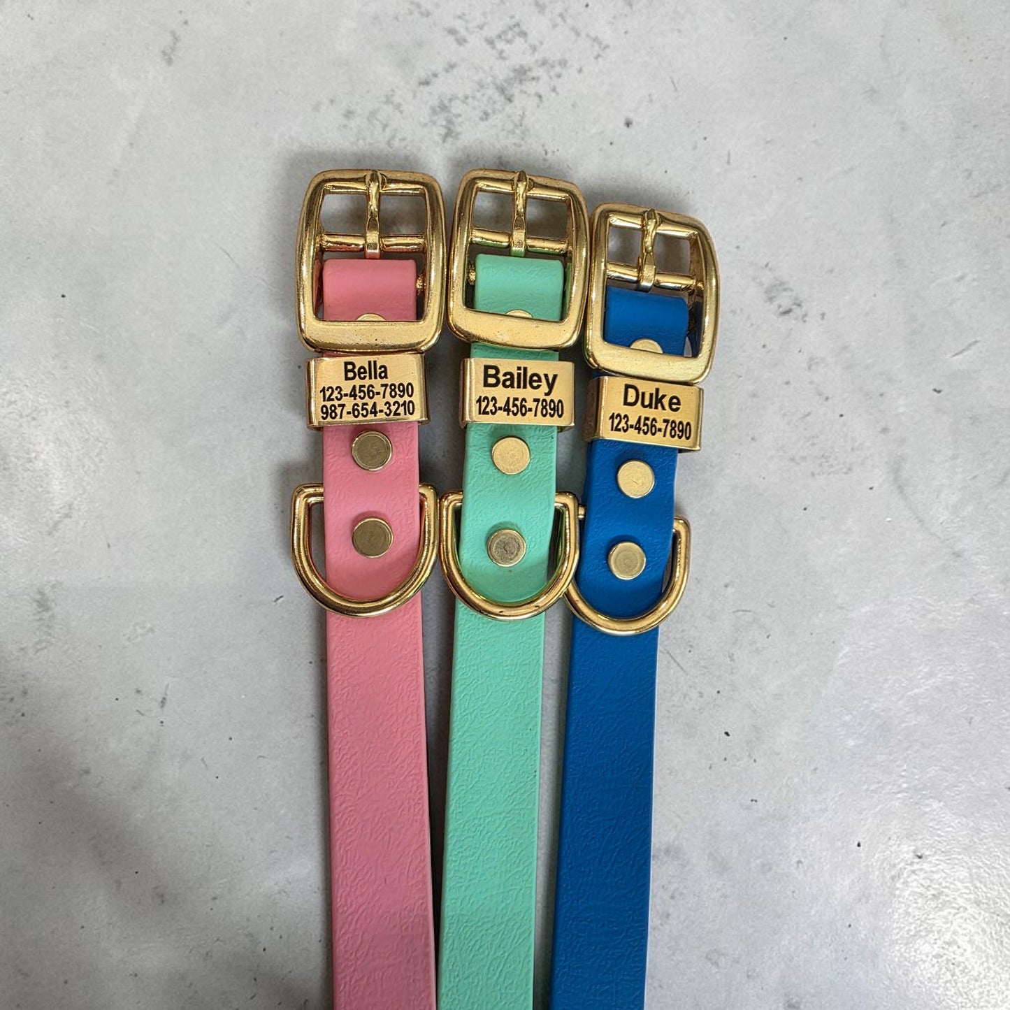 3/4" and 1" Wide Personalized BioThane Dog Collar with Engraved Solid Brass Keeper
