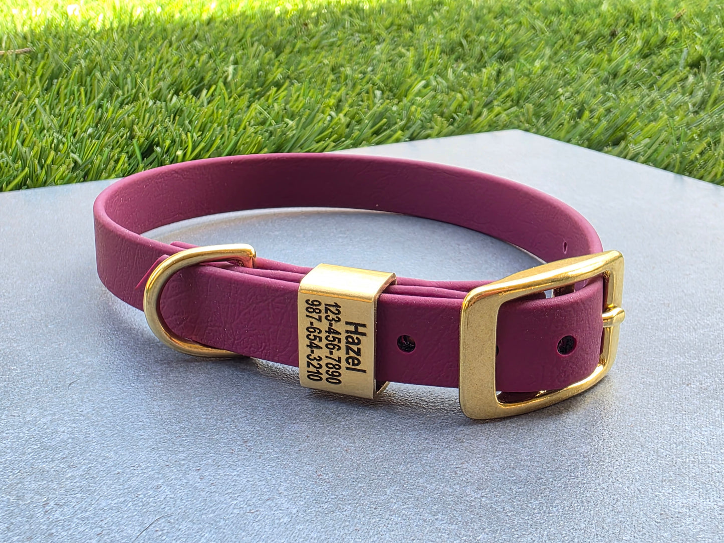 5/8" Wide Personalized BioThane Dog Collar with Engraved Solid Brass Keeper