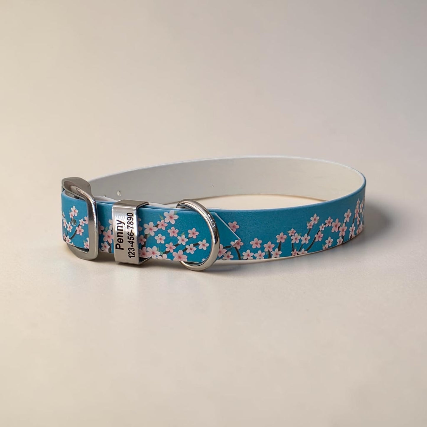 Patterned 3/4" and 1" Wide BioThane® Dog Collar with Engraved Polished Stainless Steel Keeper