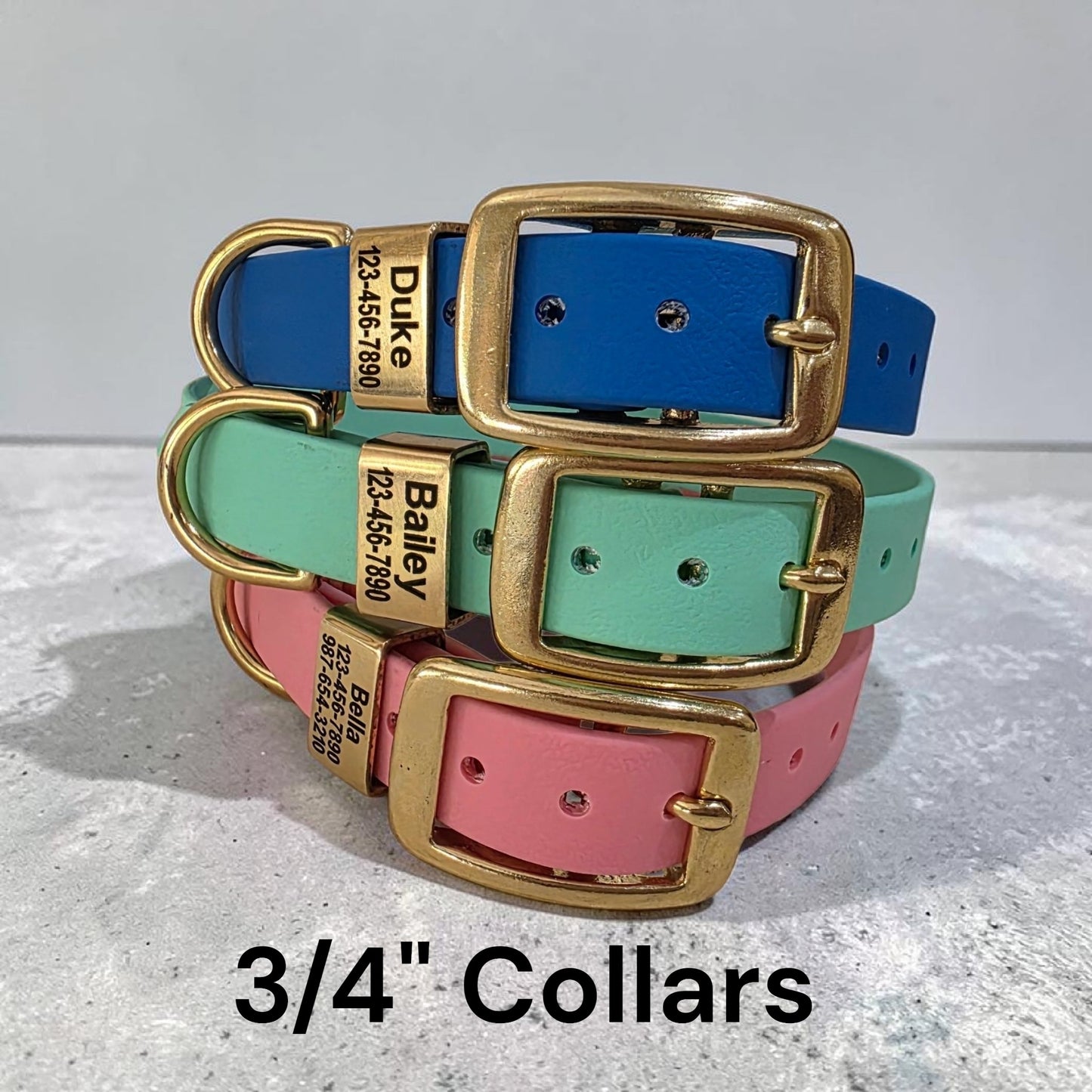 3/4" and 1" Wide Personalized BioThane Dog Collar with Engraved Solid Brass Keeper