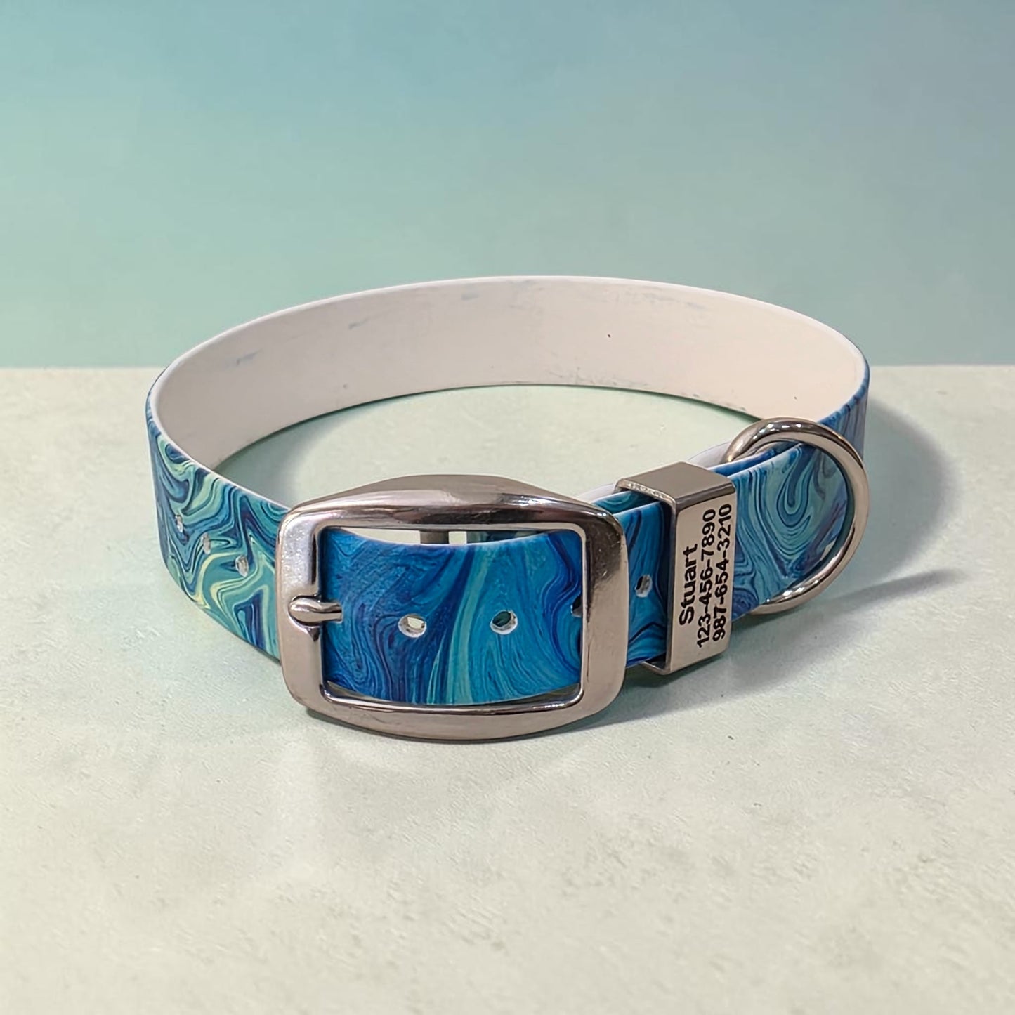 Patterned 3/4" and 1" Wide BioThane® Dog Collar with Engraved Polished Stainless Steel Keeper