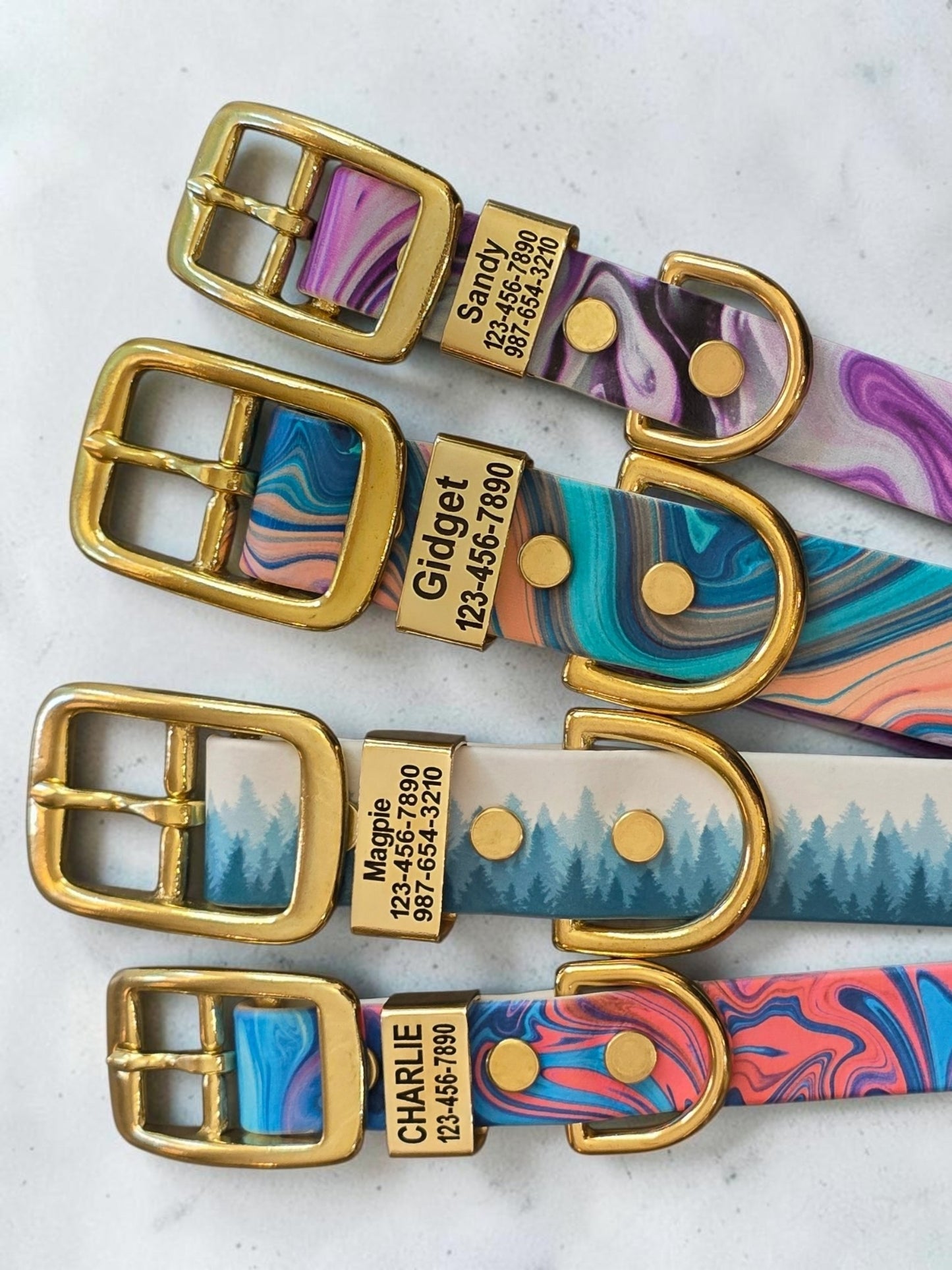 Patterned 3/4" and 1" Wide BioThane® Dog Collar with Engraved Polished Solid Brass Keeper
