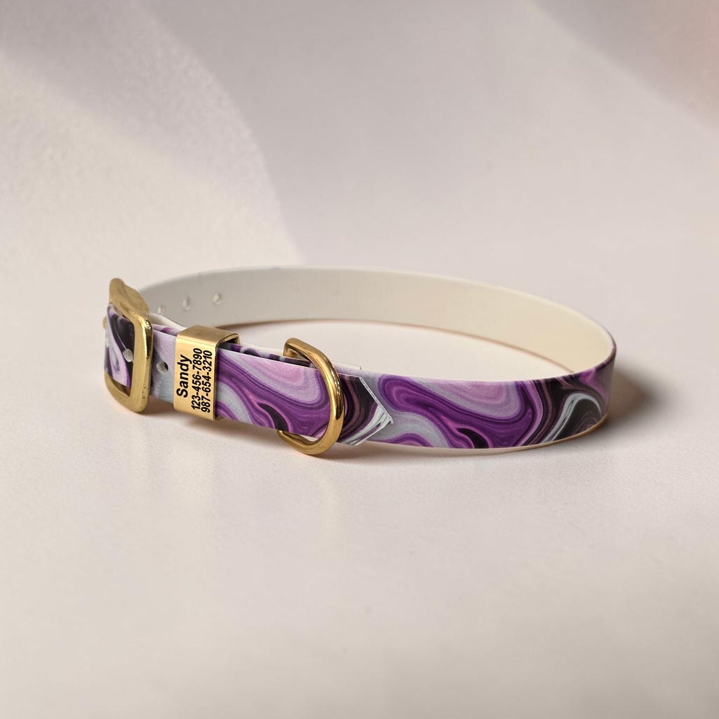 Patterned 3/4" and 1" Wide BioThane® Dog Collar with Engraved Polished Solid Brass Keeper